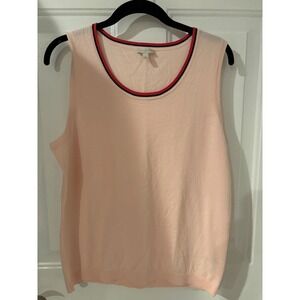 Talbots Sweater‎ Tank Top Sleeveless Knit Pink Red Trim Size L
